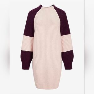 Express Colorblock Mock Neck Sweater Dress in Pink and Burgundy, Size Sm…